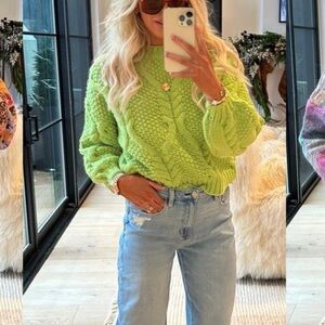 Women's Green Cable Knit Sweater